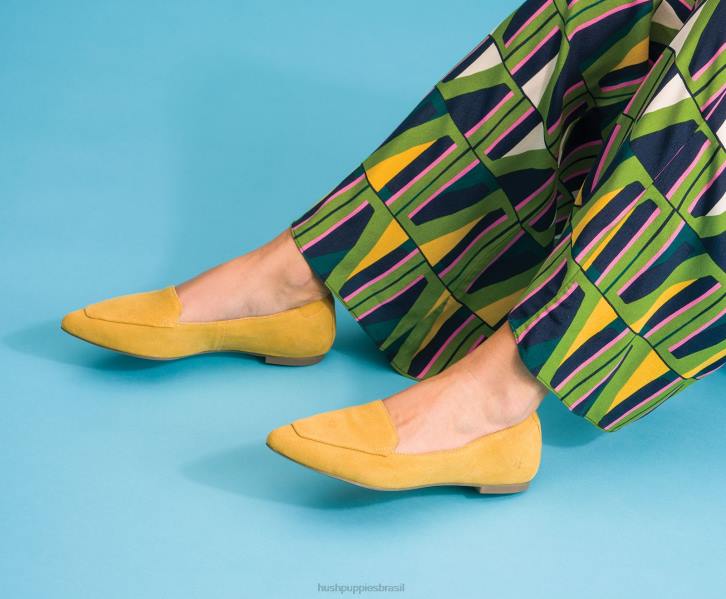 camurça amarela de verão ponta avelã plana mulheres Hush Puppies sapatos rasos ZZ6R57 - Image 3