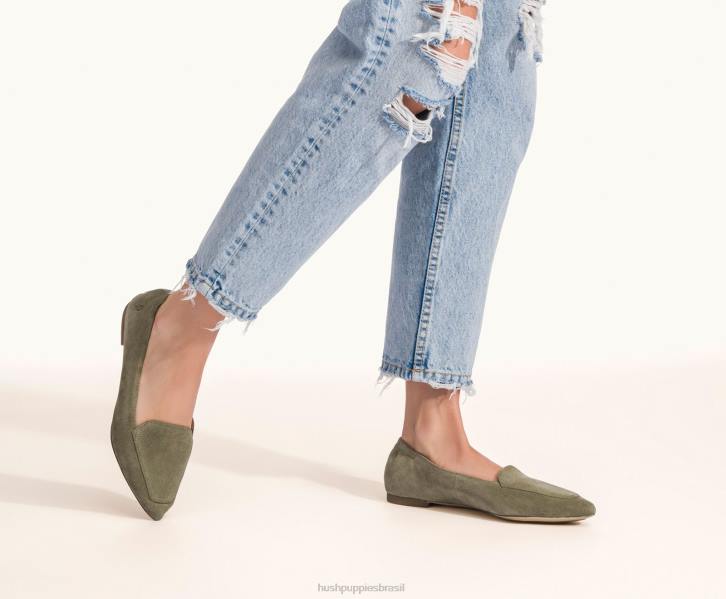 camurça verde-oliva ponta avelã plana mulheres Hush Puppies sapatos rasos ZZ6R56 - Image 3