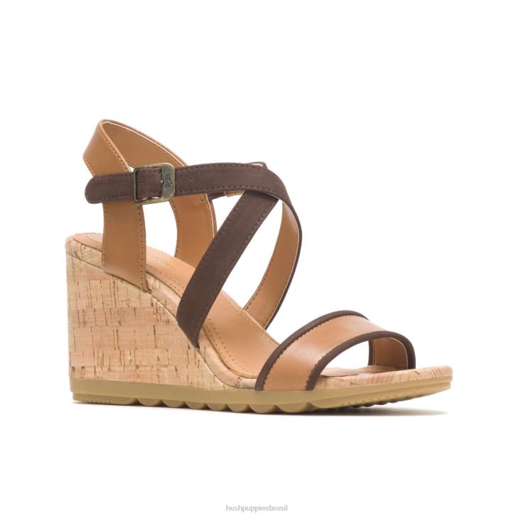 couro bronzeado do deserto sandália meia tira pequinês mulheres Hush Puppies salto ZZ6R107 - Image 3