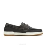 couro cinza escuro sapato de barco colton homens Hush Puppies mocassim ZZ6R345