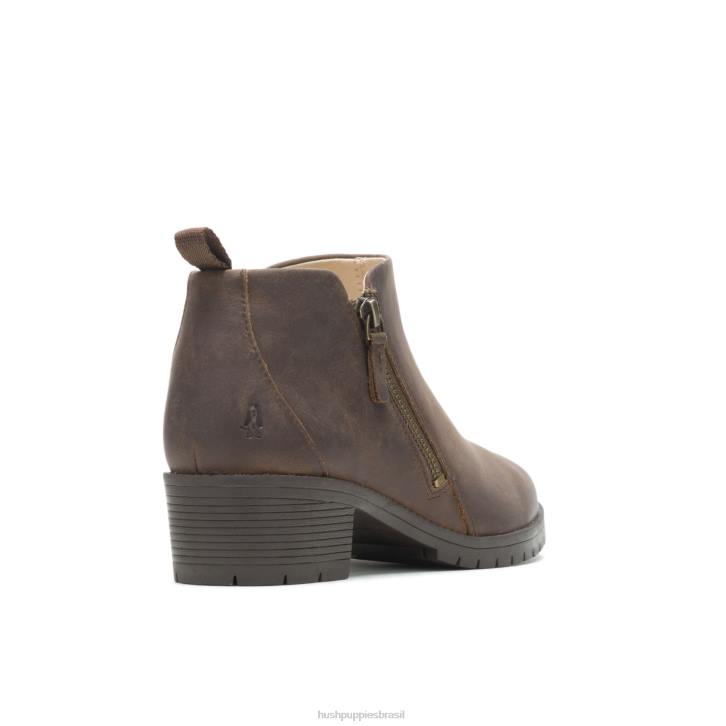 Couro Marrom bota hadley com zíper lateral mulheres Hush Puppies bota ZZ6R184 - Image 4