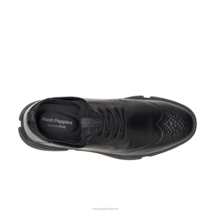 couro preto Bennet ponta de asa oxford homens Hush Puppies Oxford ZZ6R299 - Image 6