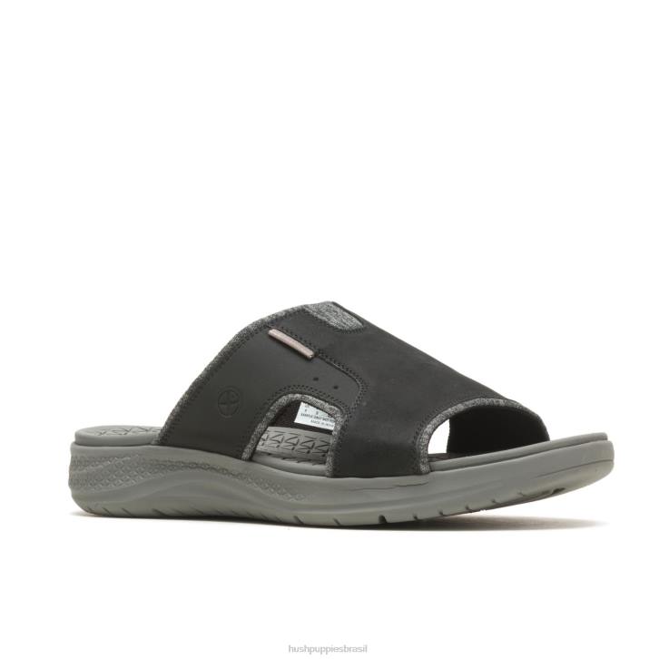 couro preto ousado ativar sandália deslizante homens Hush Puppies sandália ZZ6R319 - Image 3