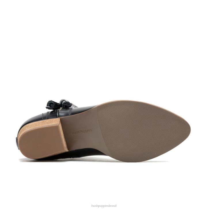 couro preto ousado bota de borla serra mulheres Hush Puppies bota ZZ6R158 - Image 5