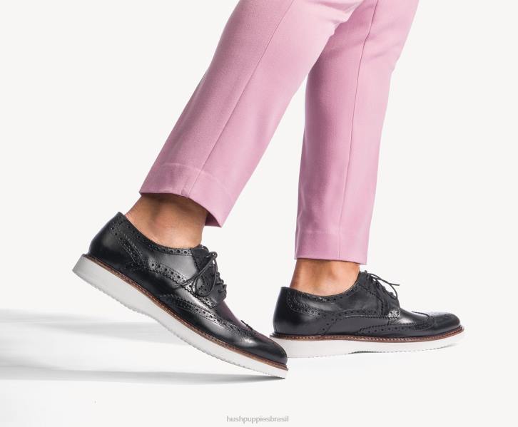 couro preto ousado everett ponta de asa oxford homens Hush Puppies Oxford ZZ6R286 - Image 3