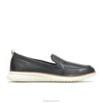 couro preto ousado mocassim avançado mulheres Hush Puppies mocassim ZZ6R45