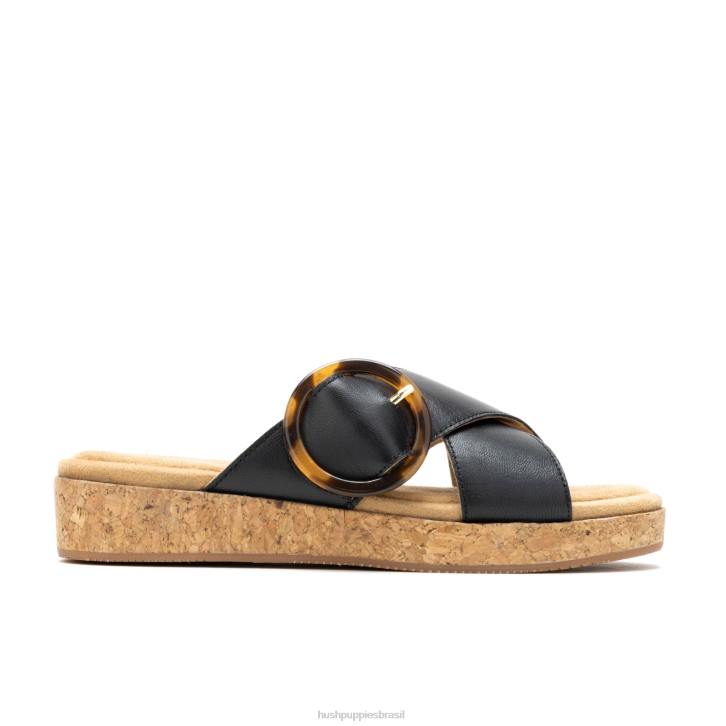 couro preto ousado sandália com fivela June mulheres Hush Puppies sandália ZZ6R1 - Image 2