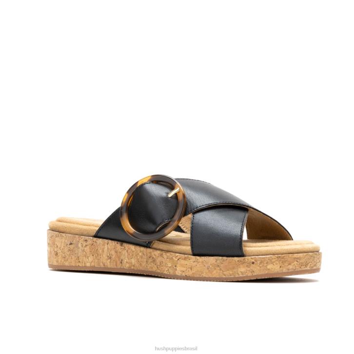 couro preto ousado sandália com fivela June mulheres Hush Puppies sandália ZZ6R1 - Image 3