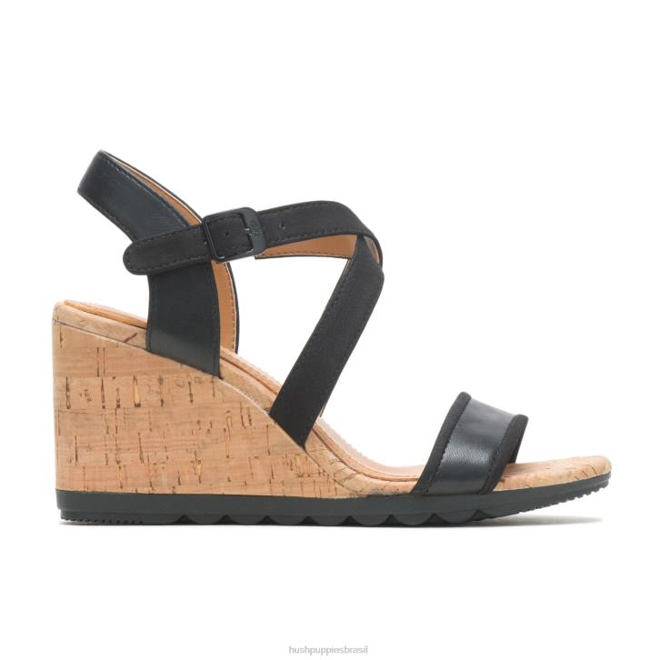 couro preto ousado sandália meia tira pequinês mulheres Hush Puppies salto ZZ6R106 - Image 2