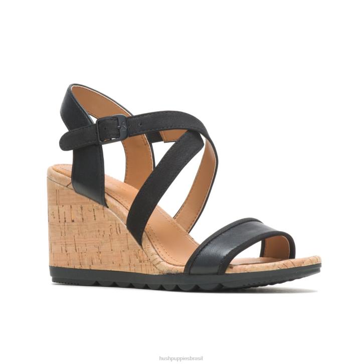 couro preto ousado sandália meia tira pequinês mulheres Hush Puppies salto ZZ6R106 - Image 3