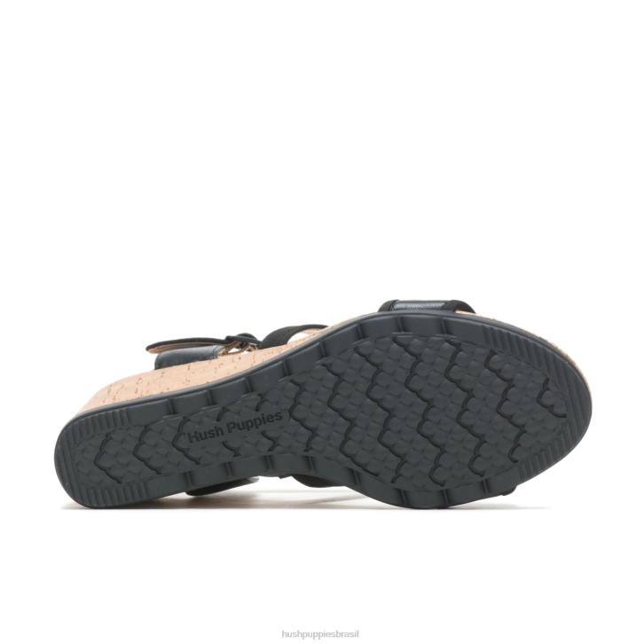 couro preto ousado sandália meia tira pequinês mulheres Hush Puppies salto ZZ6R106 - Image 5