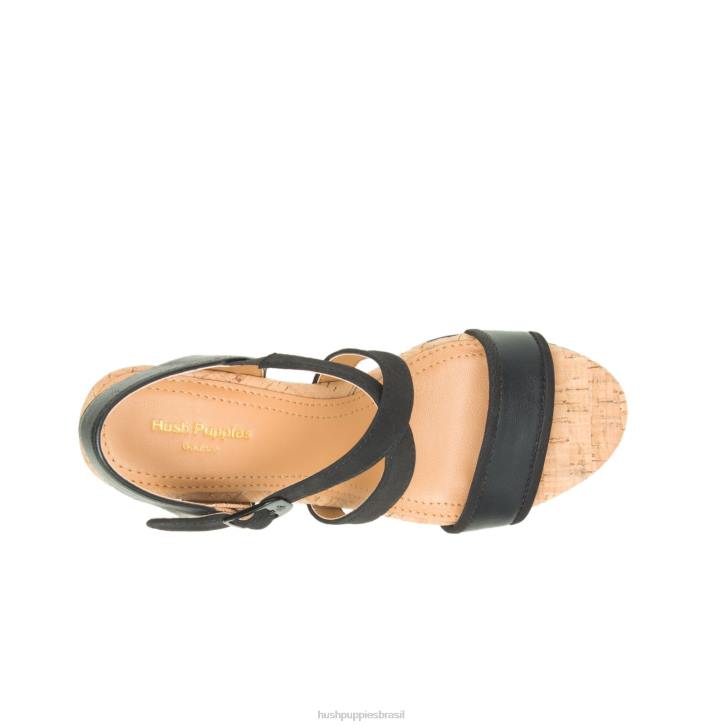 couro preto ousado sandália meia tira pequinês mulheres Hush Puppies salto ZZ6R106 - Image 6