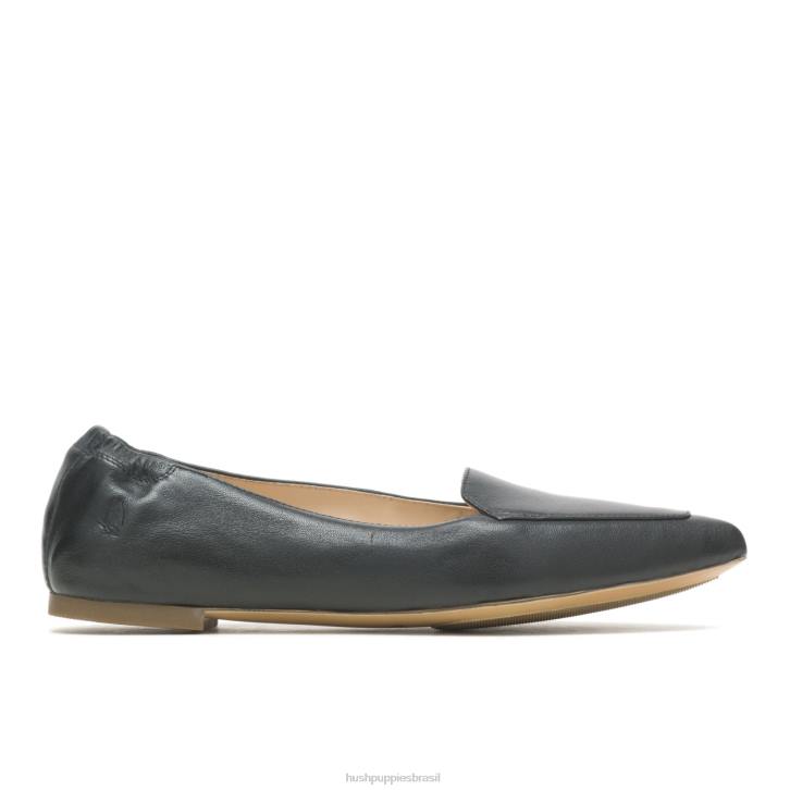 couro preto ponta avelã plana mulheres Hush Puppies sapatos rasos ZZ6R49 - Image 2