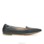 couro preto ponta avelã plana mulheres Hush Puppies sapatos rasos ZZ6R49