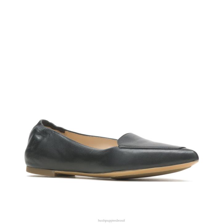 couro preto ponta avelã plana mulheres Hush Puppies sapatos rasos ZZ6R49 - Image 4