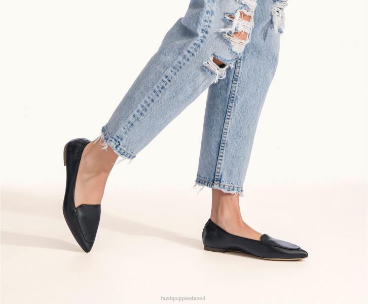 couro preto ponta avelã plana mulheres Hush Puppies sapatos rasos ZZ6R49 - Image 8