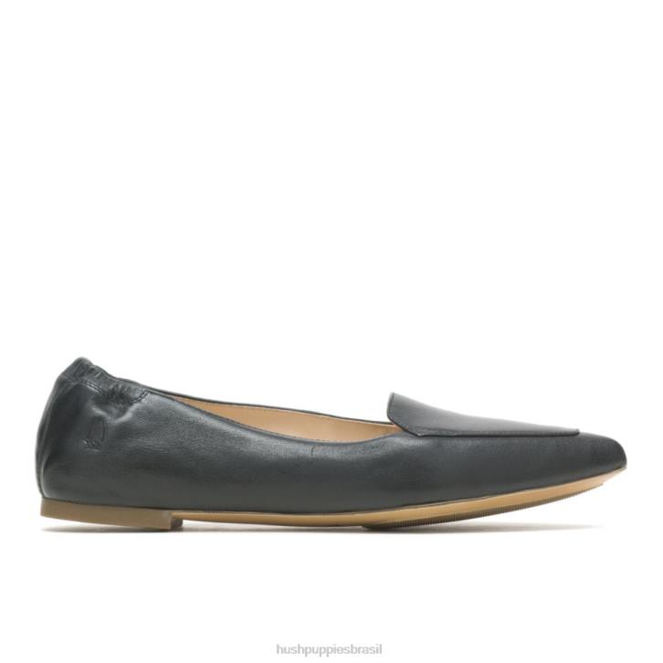 couro preto ponta avelã plana mulheres Hush Puppies sapatos rasos ZZ6R49 - Image 1