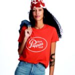 laranja queimado camiseta gráfica com script retrô mulheres Hush Puppies Camisetas ZZ6R240