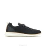 malha preta ousada sapatilha com cadarço em tricô avançado mulheres Hush Puppies tênis ZZ6R126