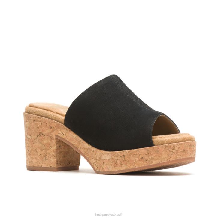 nubuck preto ousado slide de papoula mulheres Hush Puppies salto ZZ6R7 - Image 3