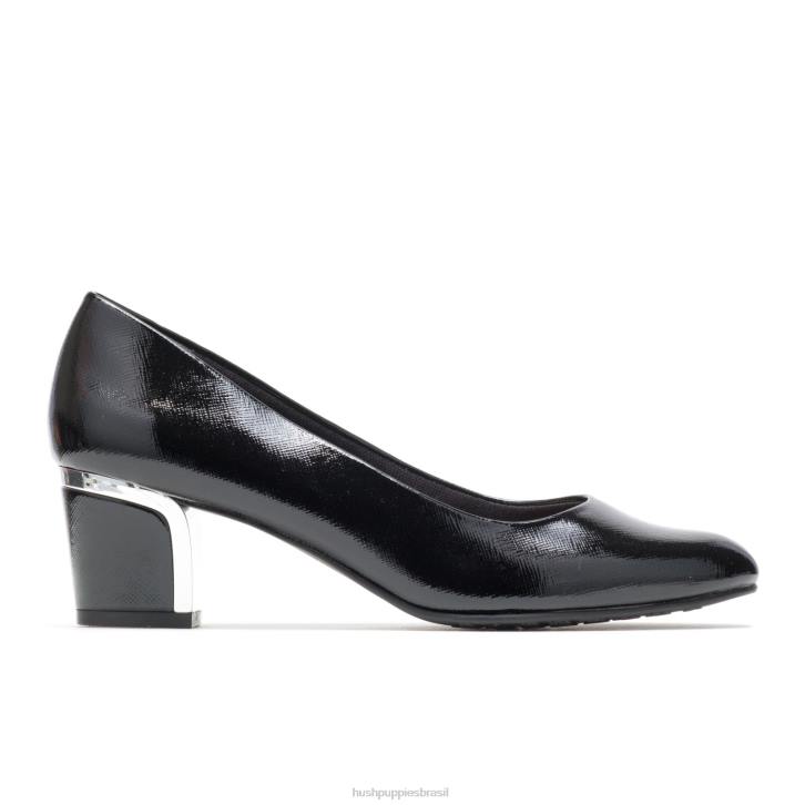 patente de escotilha cruzada preta/calcanhar prateado reitora mulheres Hush Puppies estilo suave ZZ6R214 - Image 2