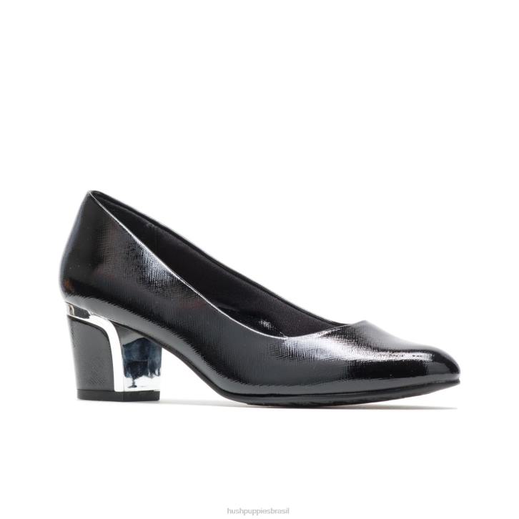 patente de escotilha cruzada preta/calcanhar prateado reitora mulheres Hush Puppies estilo suave ZZ6R214 - Image 3