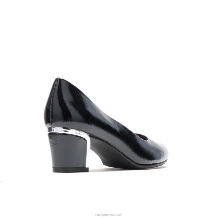 patente de escotilha cruzada preta/calcanhar prateado reitora mulheres Hush Puppies estilo suave ZZ6R214 - Image 4