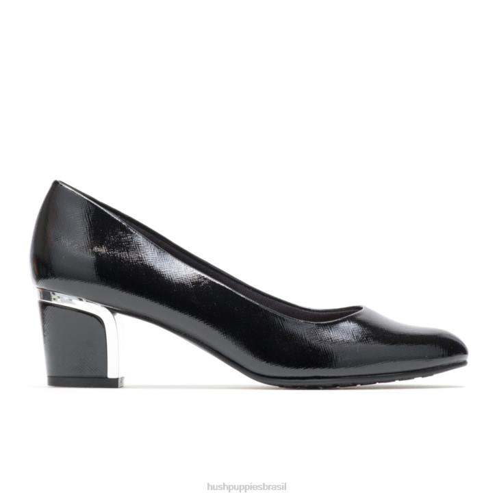 patente de escotilha cruzada preta/calcanhar prateado reitora mulheres Hush Puppies estilo suave ZZ6R214 - Image 1