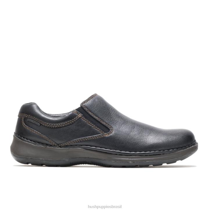 couro preto lunar ii homens Hush Puppies mocassim ZZ6R348